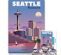 Puzzle 1000 pièces Seattle City WA Travel Art Puzzles 1000 pièces pour Adolescents, Art au Fusain Staycation Kill Time pour la décoration de la Maison 75x50cm