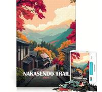 Puzzle 1000 pièces Sentier Nakasendo Japon Paysage d'automne Assemblage Parfait Jeu d'adresse Artistique et de réflexion Temps de détente Cadeau Artistique de Noël (38x26cm)