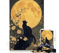 Puzzle 1000 pièces Sérénade au Clair de Lune avec Un Chat Noir pour Adultes, idéal pour développer sa mémoire, se détendre et créer des Bords Nets Un Cadeau Unique (50x75cm)