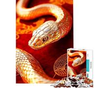 Puzzle 1000 pièces Serpent doré sur Fond Rouge Activités Amusantes à la Maison mais Jeu Impossible drôle et Humoristique pour Les 14 Ans et Plus (50x75cm)