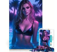Puzzle 1000 pièces Sexy Pool Neon Girl pour Adultes Jeu de logique Fine Loisirs Doux Bords Nets Joli Cadeau 38x26cm