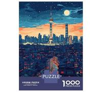 Puzzle 1000 Pièces Shanghai Skyline Night Puzzles pour Adultes, Améliorent La Mémoire, Stimulants, Cadeaux De Noël Ou d'anniversaire 52x38cm/1000pcs