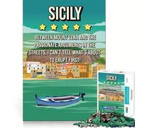 Puzzle 1000 pièces Sicile Avis Humoristique Affiche de Voyage Assemblage Parfait Jeu Artistique et Stimulant pour l'esprit Jeu de détente Cadeau Amusant pour Un Anniversaire (50x75cm)