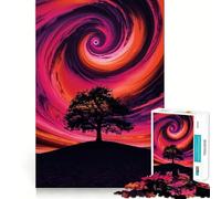 Puzzle 1000 pièces Silhouette d'arbre avec Ciel tourbillonnant Découpe de qualité supérieure Jeu de réflexion et d'exercice Mental Paix et Divertissement Cadeau d'anniversaire Amusant (50x75cm)