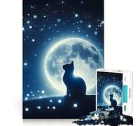 Puzzle 1000 pièces Silhouette de Chat au Clair de Lune Découpe précise Jeu de réflexion Amusant Jeu de détente Cadeau de Loisirs Festif (38x52cm)