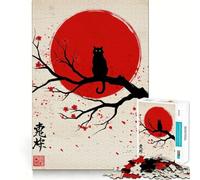 Puzzle 1000 pièces Silhouette de Chat Noir avec Lune Rouge Décoration soignée,Casse-tête,Cadeau,Jeu de Paix,œuvre d'art de Noël (38x52cm)
