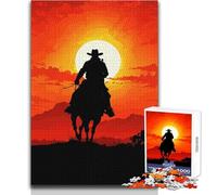 Puzzle 1000 pièces Silhouette de Cowboy au Coucher du Soleil - Jeu éducatif, Analyse et logique pour Un Père Noël Secret - Dimensions : 38x52cm