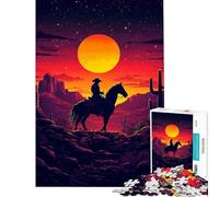 Puzzle 1000 pièces Silhouette de Cowboy au Coucher du Soleil Jeu Familial Stimulant l'intelligence et Le Cerveau Jouet addictif pour Les Jeux ou Un Anniversaire (Dimensions 50x75cm)