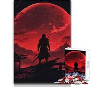 Puzzle 1000 pièces Silhouette de Guerrier sous la Lune Rouge - Un Passe-Temps paisible et satisfaisant - Assemblage Parfait - Découpe de précision - Dimensions:50x75cm
