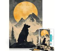 Puzzle 1000 pièces Silhouette de Loup et Lune Jeu cognitif Amusant Pièces Robustes et aux découpes nettes Exercice Mental Calme à la Maison (38x26cm)