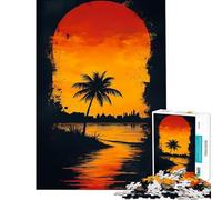 Puzzle 1000 pièces Silhouette de Palmier au Coucher du Soleil Défi intellectuel Jeu addictif et Manuel Cadeau d'anniversaire Cadeau de Père Noël Secret (Dimensions 38x52cm)