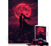 Puzzle 1000 pièces Silhouette Romantique sous la Lune Rouge pour Adolescents Jeu de logique Pure Découpe Nette et précise Pièce d'art (38x26cm)