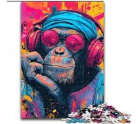 Puzzle 1000 pièces Singe écoutant de la Musique Puzzles 1000 pièces pour Adultes, ce Qui en Fait Un Excellent Cadeau pour s'amuser en Famille (Taille 26x38cm)