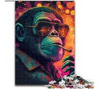 Puzzle 1000 pièces Singe Fumeur en Bois, idéal pour la décoration de la Maison et du Bureau, pour Un Anniversaire 50x75cm pour Homme et Femme.