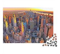 Puzzle 1000 pièces Skyline New York - Vue aérienne Ville au Lever du Soleil, Premium Robuste, Vibrant, défi, Relaxant, Jeu déco 52x38cm/1000pcs
