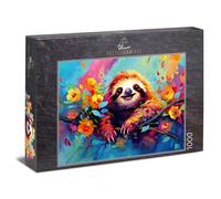 Puzzle 1000 pièces « Smile » - Puzzle animal mignon avec paresseux amical en fleurs colorées - Motif de puzzle relaxant pour les amoureux des animaux - Qualité du puzzle fabriqué en Allemagne