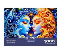 Puzzle 1000 pièces Soleil & Lune - Visages Lune Bleu-Orange & Yin Yang, Papier recyclé 70x50cm