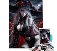 Puzzle 1000 pièces Sorcière Gothique aux Roses Rouges Activités Amusantes à la Maison décoration Murale Jouet pour Les 14 Ans et Plus (38x26cm)