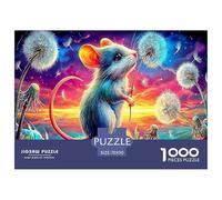 Puzzle 1000 Pièces Souris Endormie, Difficile | Souris dans Un Champ de Pissenlits Étoilé, Jeu Familial Amusant pour Hommes et Femmes, 70x50cm