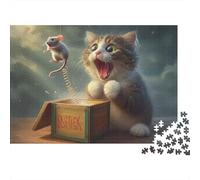 Puzzle 1000 pièces « Souris sauteuse Surprise » : Chaton surpris par Une boîte à Surprise. Jeu éducatif pour Adultes, décoration intérieure, défi, difficulté élevée, Cadeau d'anniversaire. 38 x 26 cm