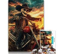 Puzzle 1000 pièces Squelette à Moto pour Adultes, Jouets éducatifs et éducatifs, Jeux familiaux avec Affiche et fiche de Questions-réponses Assorties 38x26cm