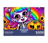 Puzzle 1000 pièces Squelette Arc-en-Ciel Déco Murale Cadeaux - Fée crâne Sucre citrouilles, Papier recyclé, Jeu Familial Stimulant, 38x26cm