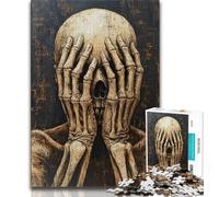Puzzle 1000 pièces Squelette Couvrant Son Visage pour Adultes et Adolescents, Jeux éducatifs, décoration Murale, Cadeaux d'anniversaire et de Noël Uniques (38x26cm)