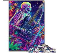 Puzzle 1000 pièces Squelette Jouant de la Guitare pour Adultes et Adolescents, Anti-Stress, Vacances à la Maison, avec Affiche et fiche de Questions-réponses Assorties (50x75cm)