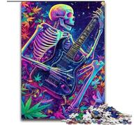 Puzzle 1000 pièces Squelette Jouant de la Guitare pour Adultes et Adolescents, Anti-Stress, Vacances à la Maison, avec Affiche et fiche de Questions-réponses Assorties (26x38cm)