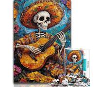 Puzzle 1000 pièces Squelette Mexicain Jouant de la Guitare pour Adolescents, Jouets éducatifs et éducatifs, Jeux familiaux, Cadeaux d'anniversaire et Cadeaux Uniques 50x75cm