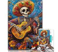 Puzzle 1000 pièces Squelette Mexicain Jouant de la Guitare pour Adolescents, Jouets éducatifs et éducatifs, Jeux en Famille, Cadeaux pour Amis et Famille 38x26cm