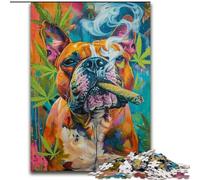 Puzzle 1000 pièces Staffordshire Bull Terrier fumant pour Adultes et Adolescents, Cadeau d'anniversaire, décoration Murale pour Les 14 Ans et Plus 50x75cm