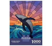 Puzzle 1000 Pièces Stained Glass Whale Leaping from Ocean pour Adolescents - Jeu De Réflexion - Cadeaux pour Femmes - Idées Cadeaux Uniques pour Un Anniversaire Ou Noël 70x50cm/1000pcs