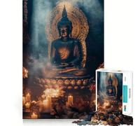 Puzzle 1000 pièces Statue de Bouddha Bougies Fumée Découpe soignée Décoration Logique Réflexion Jeu Calme Temps de Jeu Décoration de Noël Cadeau (50x75cm)