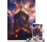 Puzzle 1000 pièces Steampunk Big Ben avec Engrenages pour Adultes Jeu de Construction à Monter soi-même Idée Cadeau Jeu de détente avec Poster et fiche de Questions Assortis Dimensions 38x26cm