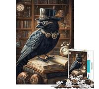 Puzzle 1000 pièces Steampunk Corbeau Bibliothécaire Puzzle pour Adultes défi de Vitesse à réaliser idéal comme Cadeau (Taille 38x26cm)
