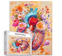 Puzzle 1000 Pièces Stimulant - Jeu Romantique Fleurs Cœur Coloré avec Cœur Battant Anatomie pour Adultes et Famille