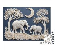 Puzzle 1000 pièces Stimulation mentale pour Adultes Art Papier Éléphant - Famille éléphant Art Papier, épais, Robuste, Difficile, Antidote au Stress 52x38cm/1000pcs
