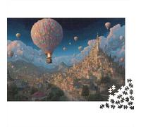 Puzzle 1000 pièces Stimulation mentale pour Adultes Cité Ballon Fantastique - Montgolfière sur château Fantastique, épais, Robuste, Difficile, Antidote au Stress 70x50cm/1000pcs