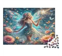 Puzzle 1000 pièces Stimulation mentale pour Adultes Fée à Baguette Étoilée - Fée Magique avec Papillons, épais, Robuste, Difficile, Antidote au Stress 38x26cm/1000pcs