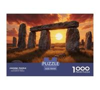 Puzzle 1000 Pièces Stonehenge Coucher Soleil Cadeau Adulte - Voies Train Désert Coucher Soleil Flamboyant, Jeu Éducatif Anti-Stress Adapté Décoration Murale 70x50cm