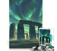 Puzzle 1000 pièces Stonehenge sous Les aurores boréales Jeu de réflexion Stimulant idéal pour se détendre et Offrir en Cadeau à Toute la Famille 50x75cm