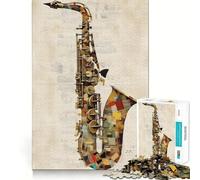 Puzzle 1000 pièces Style Pop Art avec Affiche de Saxophone Alto Un entraînement Mental Amusant,sans bavures,aux pièces nettes et découpées,idéal pour des soirées tranquilles (50x75cm)