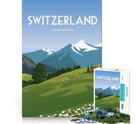 Puzzle 1000 pièces Suisse Alpes Paysage Bords Parfaits Jeu Cognitif Jeu de Motivation Jeu de Réflexion Décoration de Noël (38x26cm)