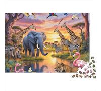 Puzzle 1000 pièces sur Le thème de la Faune Sauvage : Éléphants au Point d'eau. Jeu éducatif pour Adultes. Décoration élégante .Anniversaire. Dimensions : 70 x 50 cm