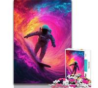 Puzzle 1000 pièces sur Le thème des astronautes et du Surf Spatial pour Adultes et Adolescents, Anti-Stress, idéal pour Les Vacances à la Maison, avec Affiche et fiche de Questions Assorties 38x26cm