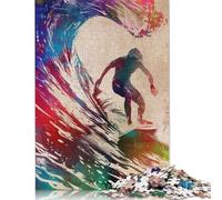 Puzzle 1000 pièces Surfer Aquarelle Art Puzzles Adultes Difficulté Puzzles Éducation Jouets Jeux Famille Décoration (38x26cm)