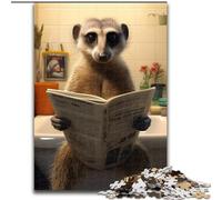 Puzzle 1000 pièces Suricate lisant Un Journal Puzzle en Bois Taille 50x75cm Activité familiale Amusante, défi cérébral, pour Adolescent