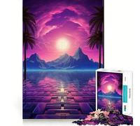 Puzzle 1000 pièces Synthwave Harmonie au Coucher du Soleil pour Adultes Stimulation de la mémoire Moment de détente Assemblage d'image Pièce d'art 38x26cm