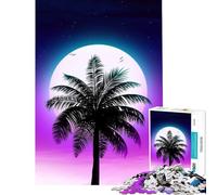 Puzzle 1000 pièces Synthwave Palm Sunset Défi intellectuel Jouet addictif et Relaxant Décoration Parfaite Cadeau de Père Noël Secret (Dimensions 75x50cm)